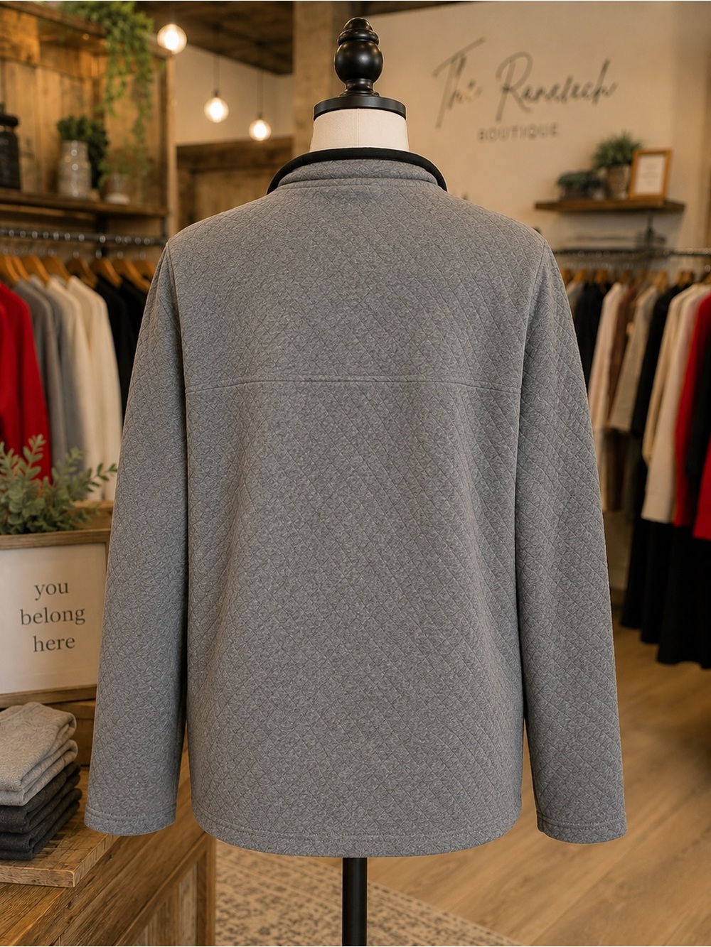 Quilted Grey Pullover with Contrast Pocket - Texas Tech - Picture 4 of 4